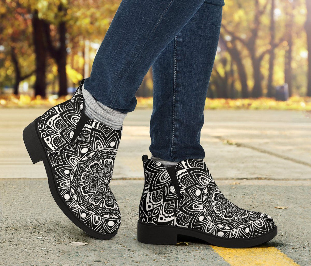 Black and White Mandala Fashion Boots