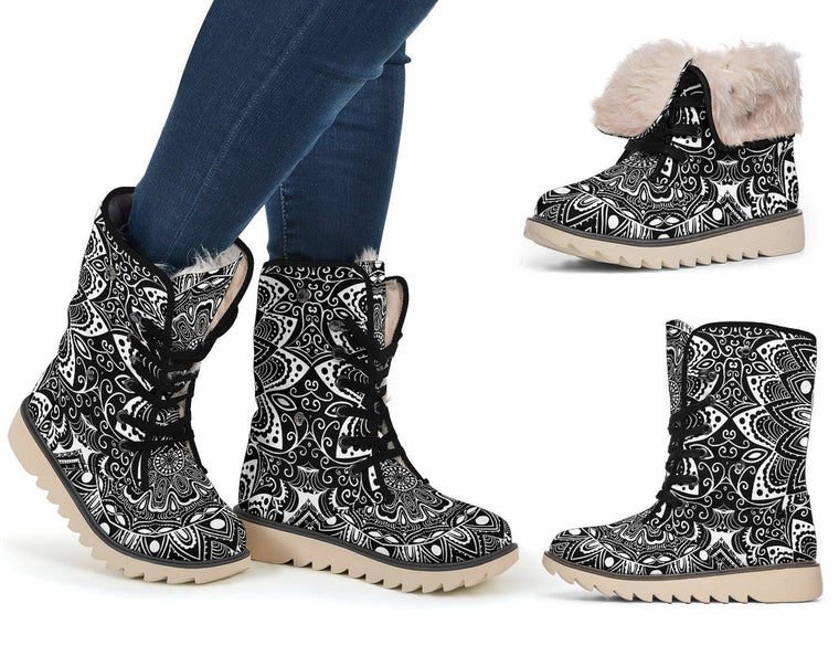 Black and White Mandala Polar Boots