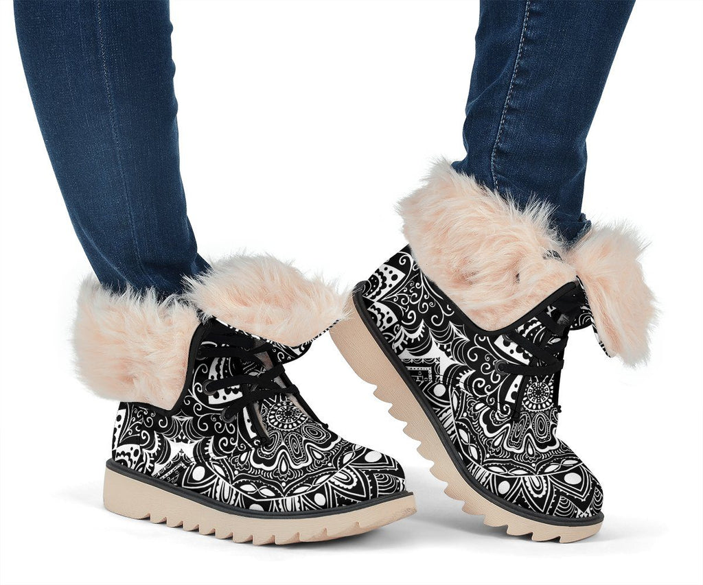 Black and White Mandala Polar Boots