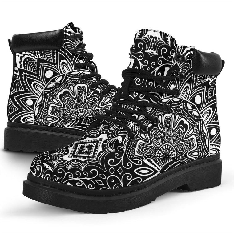 Shoes - Black White Mandala All Weather Boots