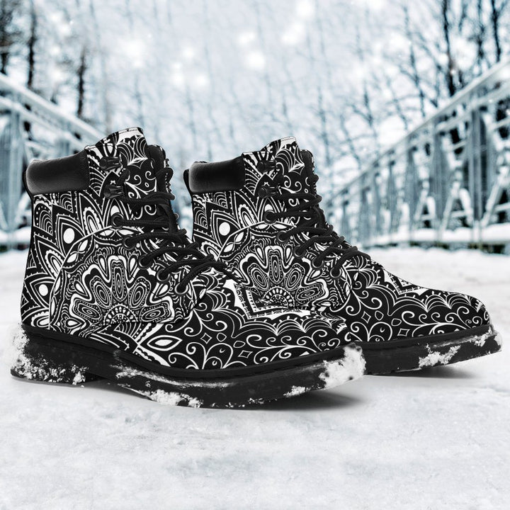 Shoes - Black White Mandala All Weather Boots