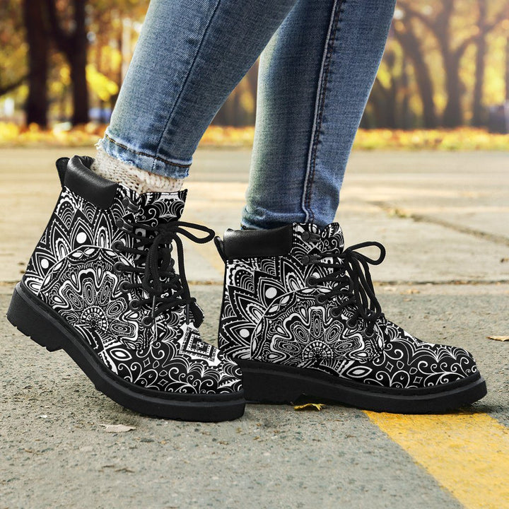 Shoes - Black White Mandala All Weather Boots