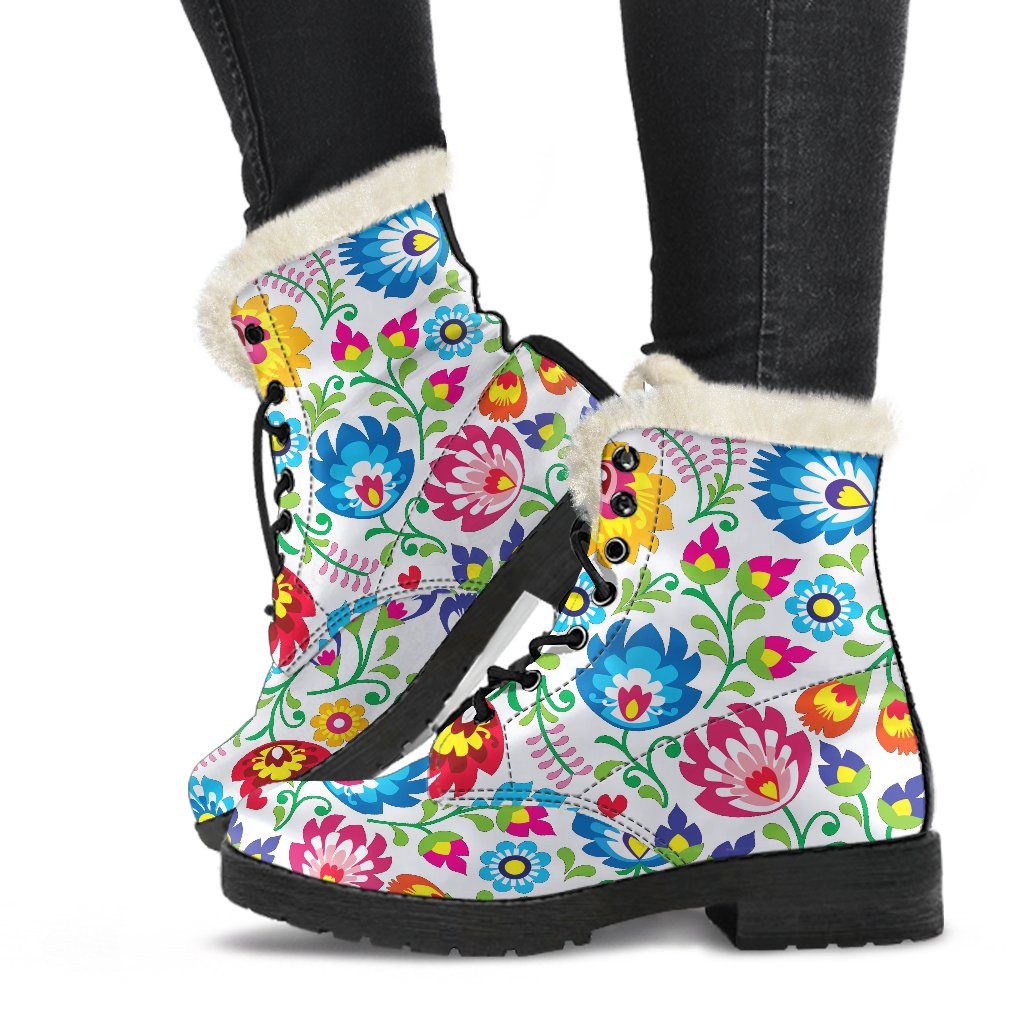 White Floral Winter Boots