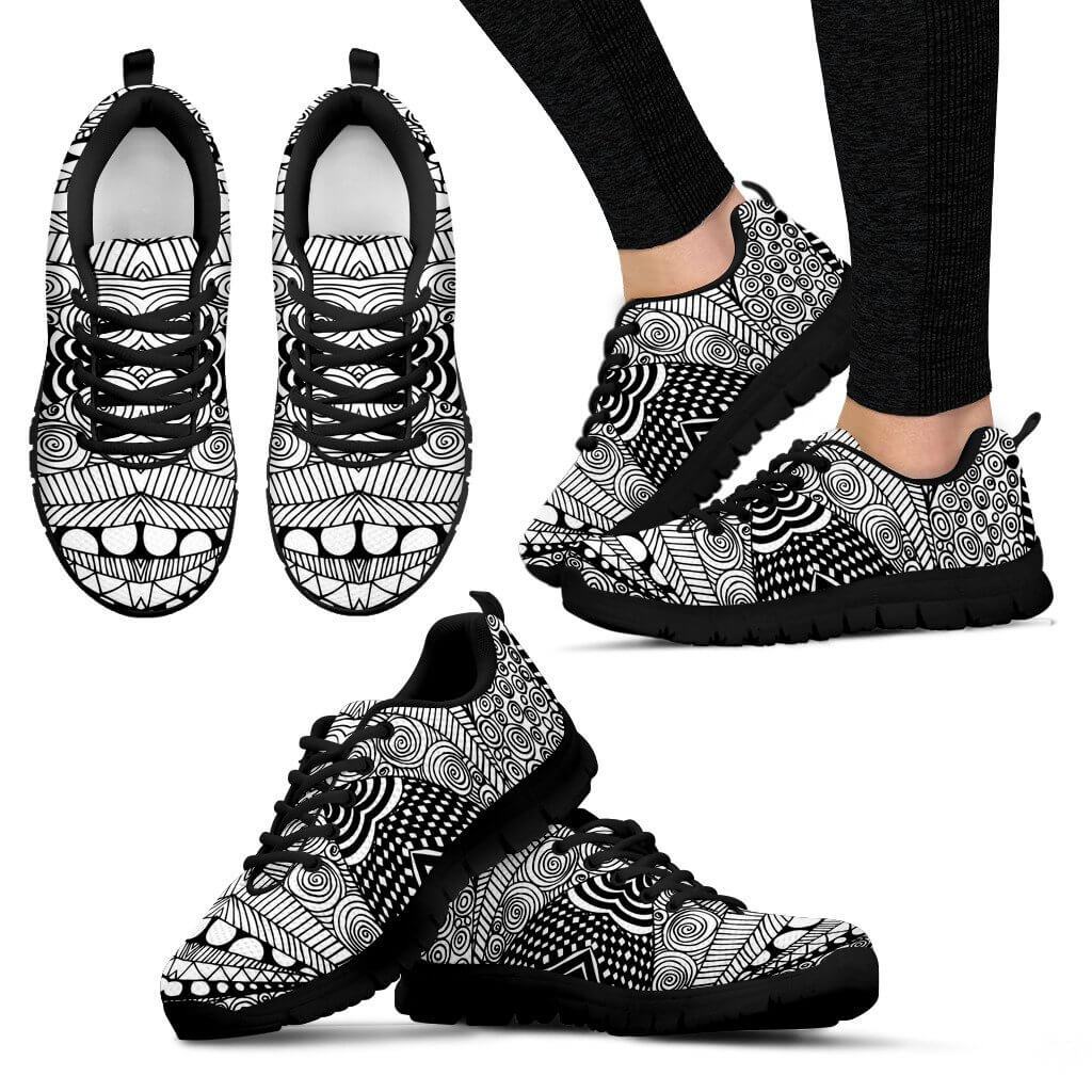 Women Sneakers - Black & White Shape Sneakers