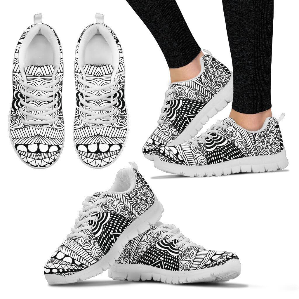 Women Sneakers - Black & White Shape Sneakers